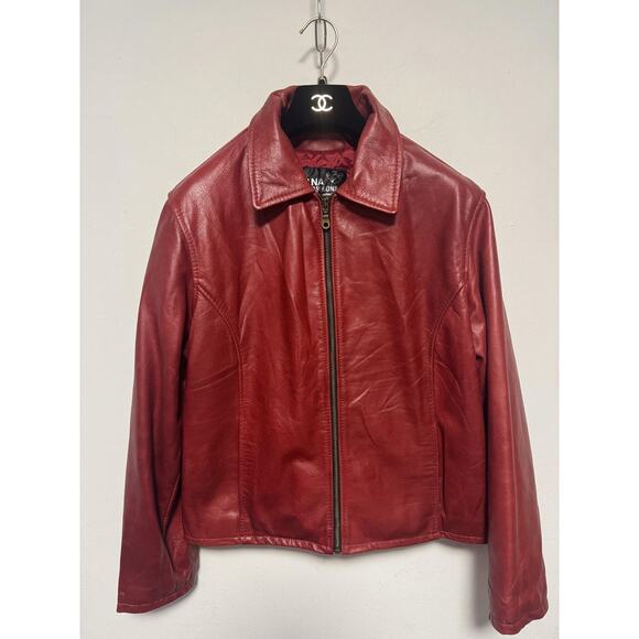 Lana Fashions Jacket Womens Large Red Leather Zip Front Quilted Made in USA - Picture 1 of 16